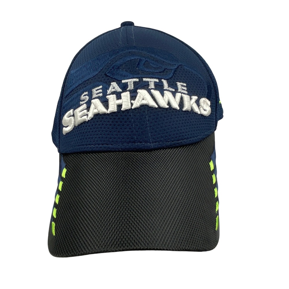 New Era 9FORTY Seattle Seahawks NFL Hat Navy Blue Black Neon Green Adjustable